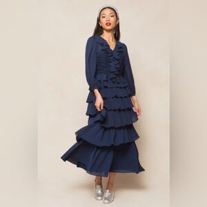 Ivy City Co Navy Ruffle Maxi Dress